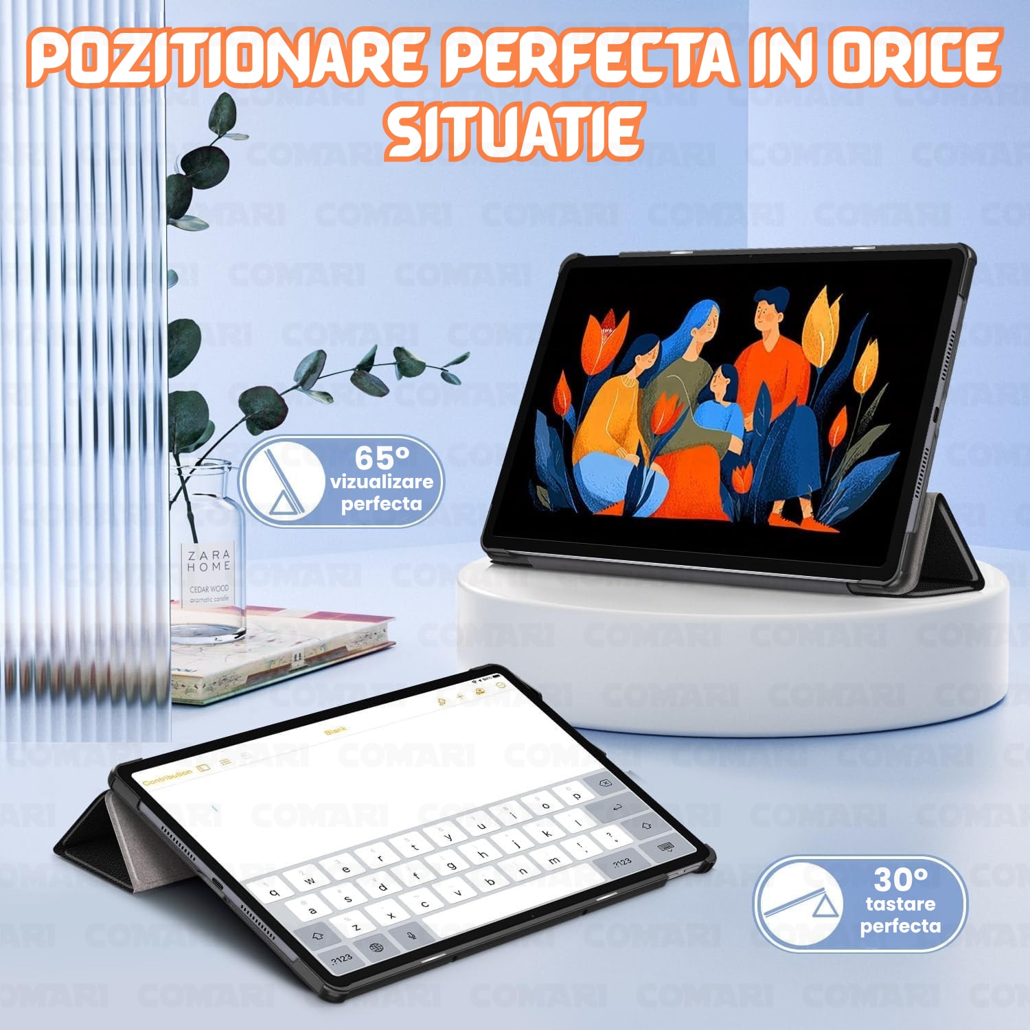 Husa pentru Lenovo Idea Tab Plus 12.1 Comari® EliteCover, protectie completa, functie stand multipla, design elegant tip carte, Butterfly