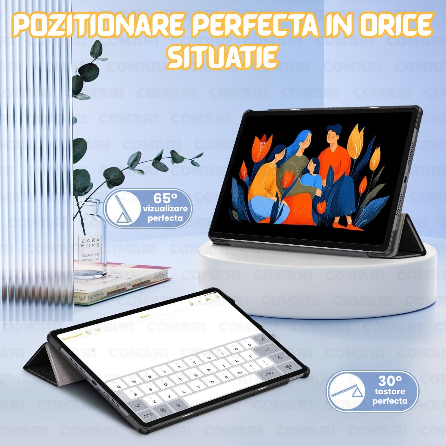 Husa pentru Lenovo Idea Tab Plus 12.1 Comari® EliteCover, protectie completa, functie stand multipla, design elegant tip carte, Green Time