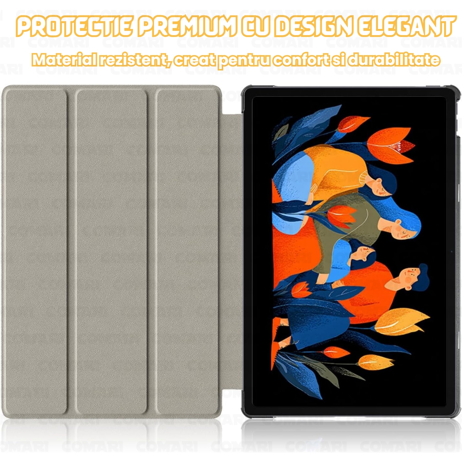 Husa pentru Lenovo Idea Tab Plus 12.1 Comari® EliteCover, protectie completa, functie stand multipla, design elegant tip carte, Green Time