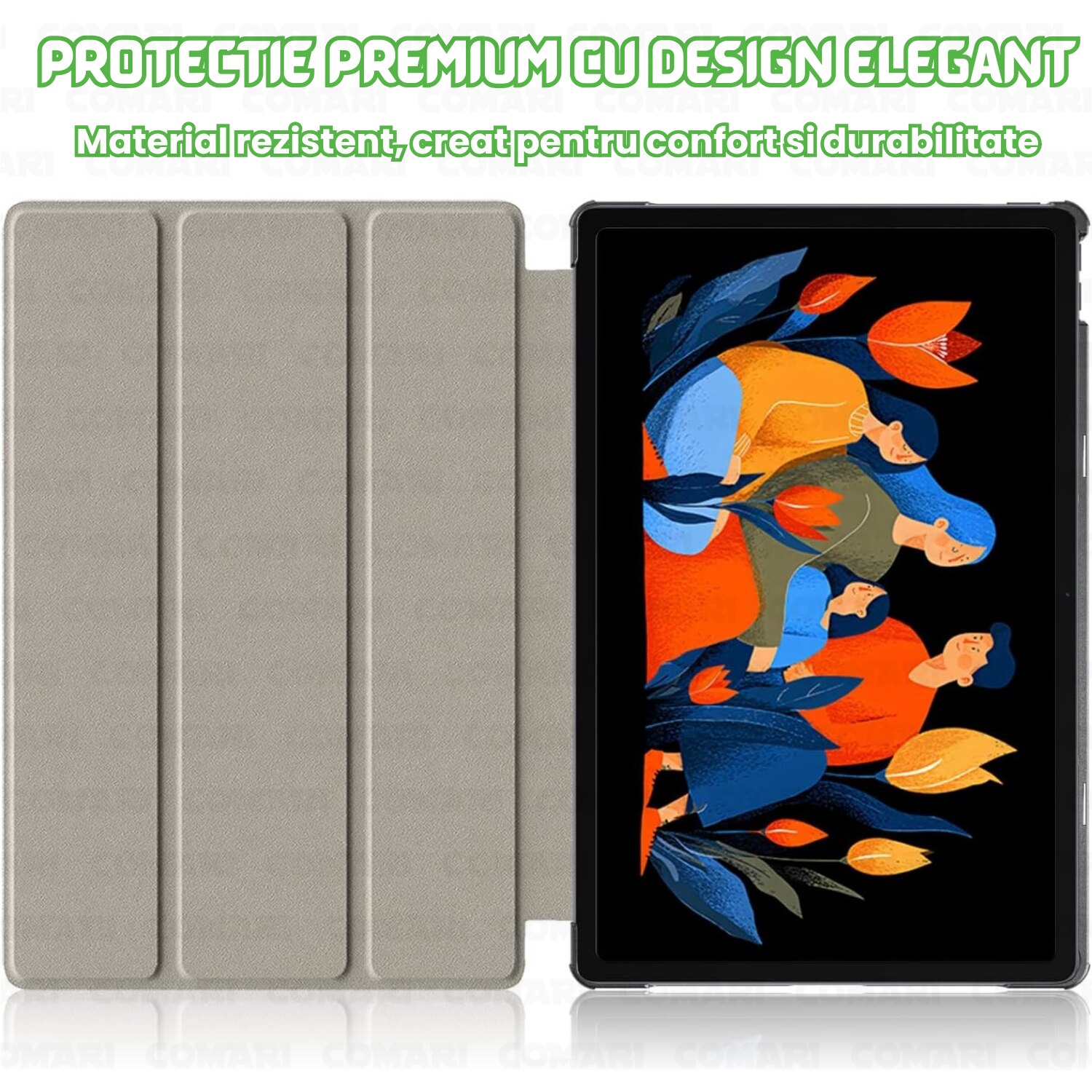 Husa pentru Lenovo Idea Tab Plus 12.1 Comari® EliteCover, protectie completa, functie stand multipla, design elegant tip carte, Grafitti