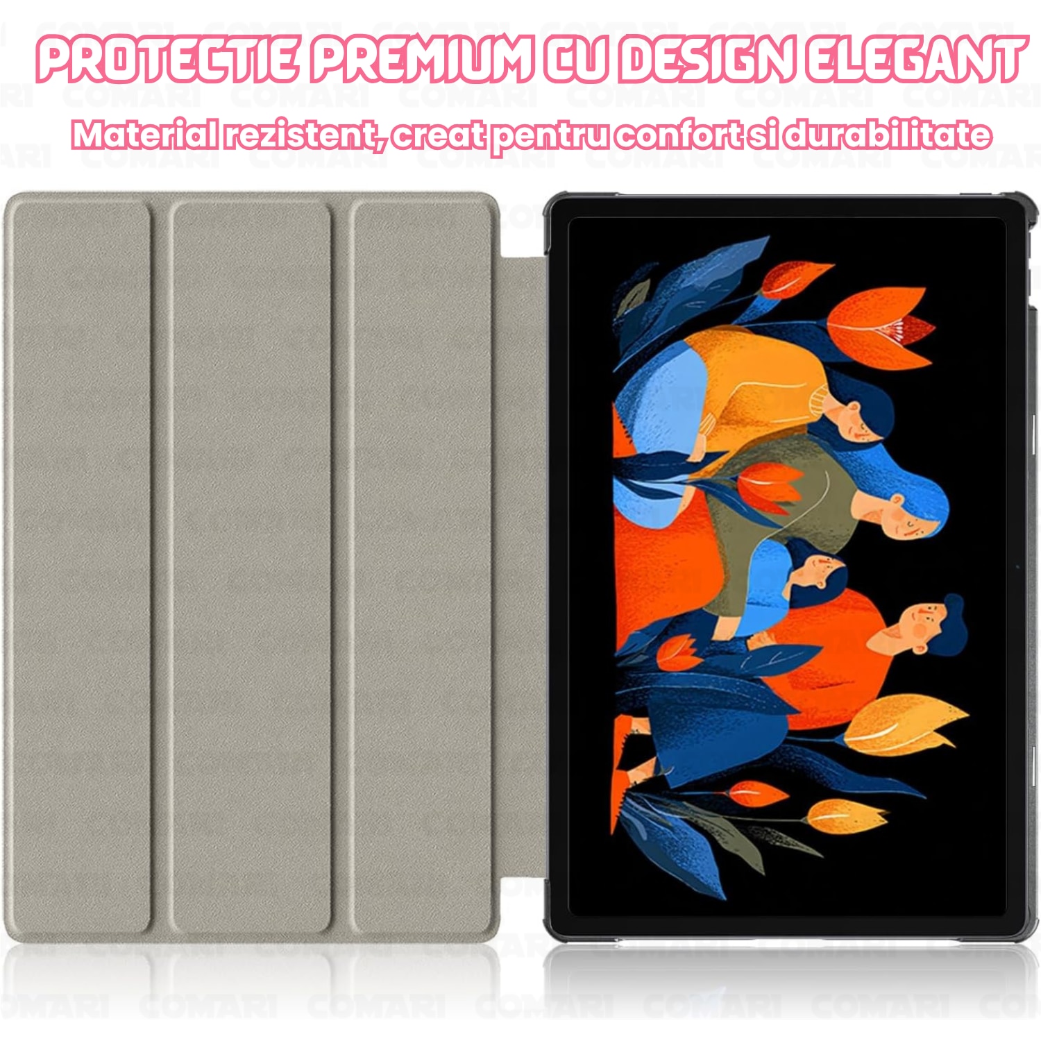 Husa pentru Lenovo Idea Tab Plus 12.1 Comari® EliteCover, protectie completa, functie stand multipla, design elegant tip carte, Unicorn