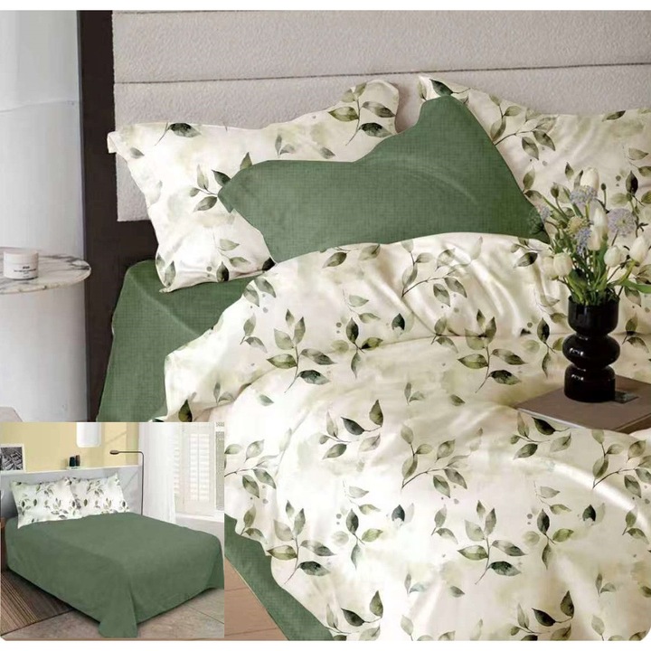 Lenjerie pat dublu Finet Gros 6 piese, NufJoy®, Cearceaf de pat 230x250 cm, cearceaf pilota 200x230 cm, 2 fete perna 70x70 cm, 2 fete perna 50x70 cm, M71