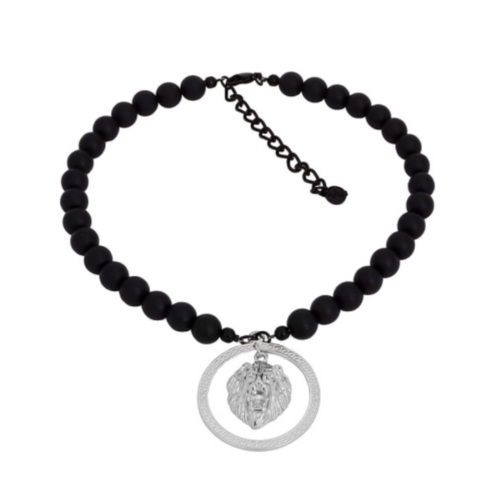 Colier Colibra, onix negru, pandantiv leu