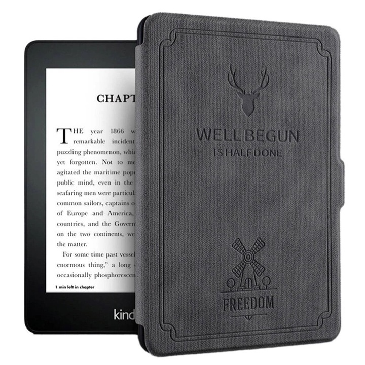 Etui Smart Cover pentru Kindle Paperwhite 1/2/3, gri, functie de automata de trezire si somn, set 1 buc.