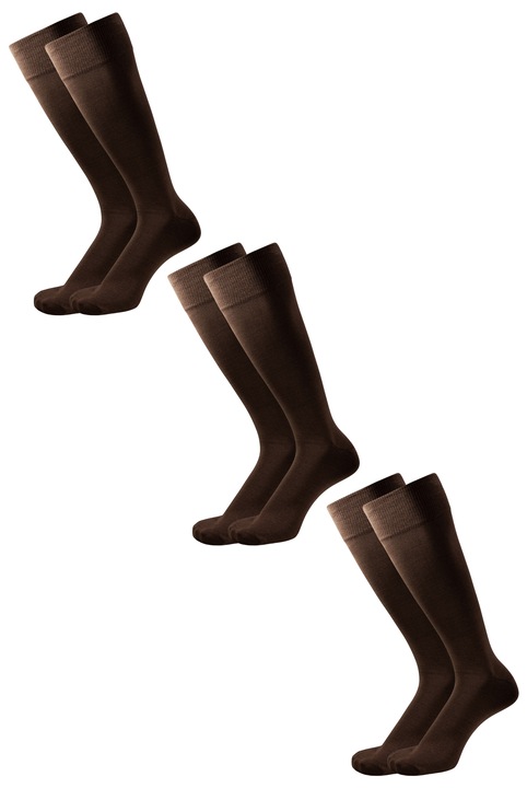 Set 3 perechi de sosete premium lungi-sub genunchi din bumbac mercerizat business-diplomat, Overall, Filoscozia 3/4, Maro