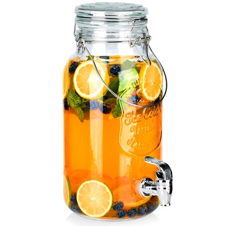 Dispenser de bauturi din sticla cu robinet, Artemis, 4L, transparent, 22x14x32cm