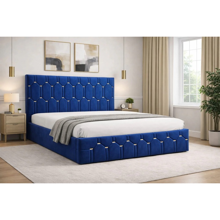 Pat Tapitat Regal Albastru 160x200 Catifea Premium