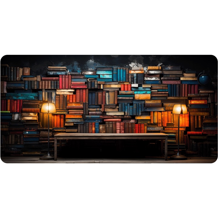 Mousepad Deskmat Vintage bookshelves 800x400x4 mm margini cusute Oktane