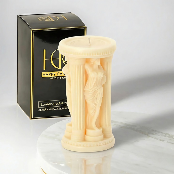 Свещ от естествен пчелен восък, Happy Candles, Гръцка богиня Афродита, Слонова кост, Ръчна изработка, 180гр
