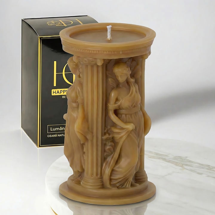 Свещ от естествен пчелен восък, Happy Candles, Гръцка богиня Атина, Дърво, Ръчна изработка, 200гр