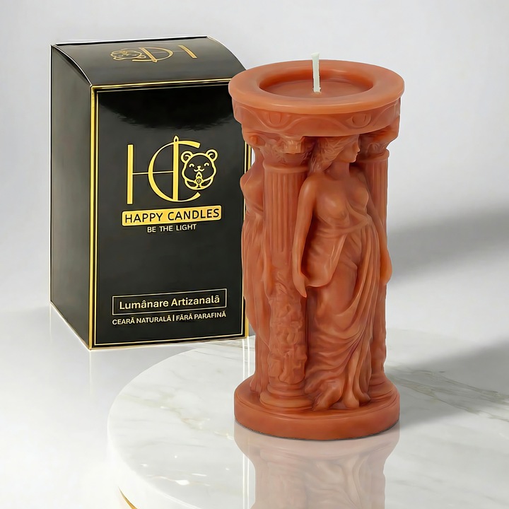 Свещ от естествен пчелен восък, Happy Candles, Гръцка богиня Гея, Корал, Ръчно изработена, 170гр