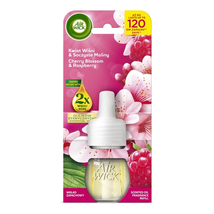 Air Wick elektromos légfrissítő utántöltő, Cseresznyevirág és Málna, 19ml, elegáns üveg