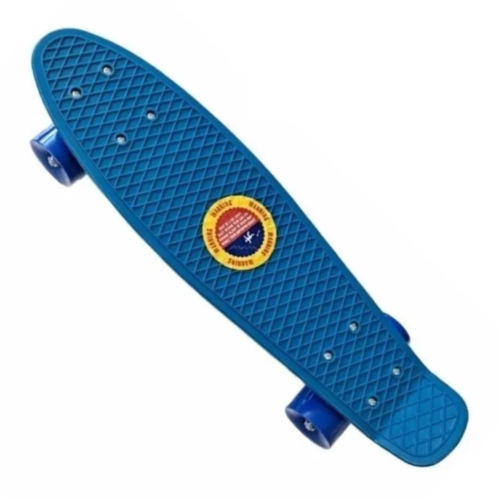 Skateboard penny board albastru din plastic rezistent cu roti PU pentru copii si adolescenti, SALLMA®