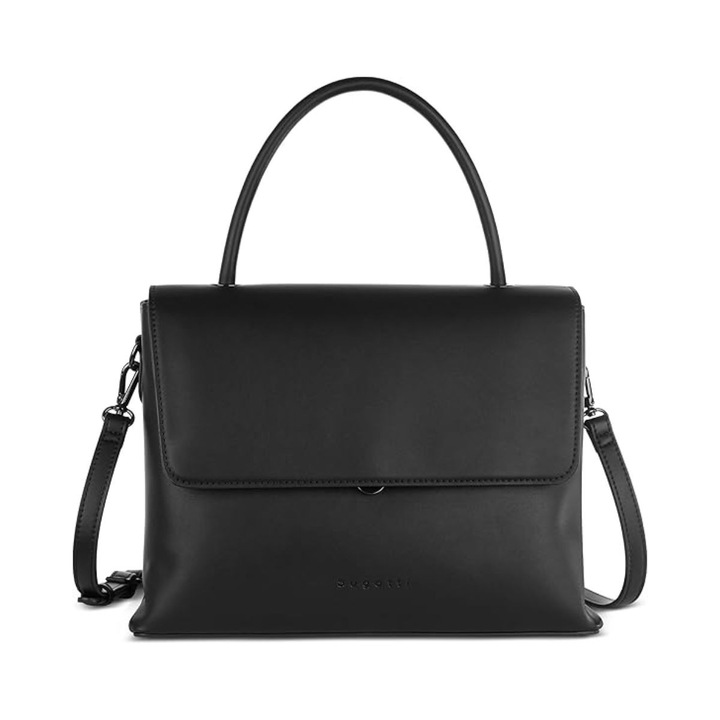 Geanta Dama Bugatti Ilva din Piele Ecologica Neagra, geanta medie de Umar cu Geanta Cosmetica Inclusa, Compartimente Multiple, Eleganta, 495301