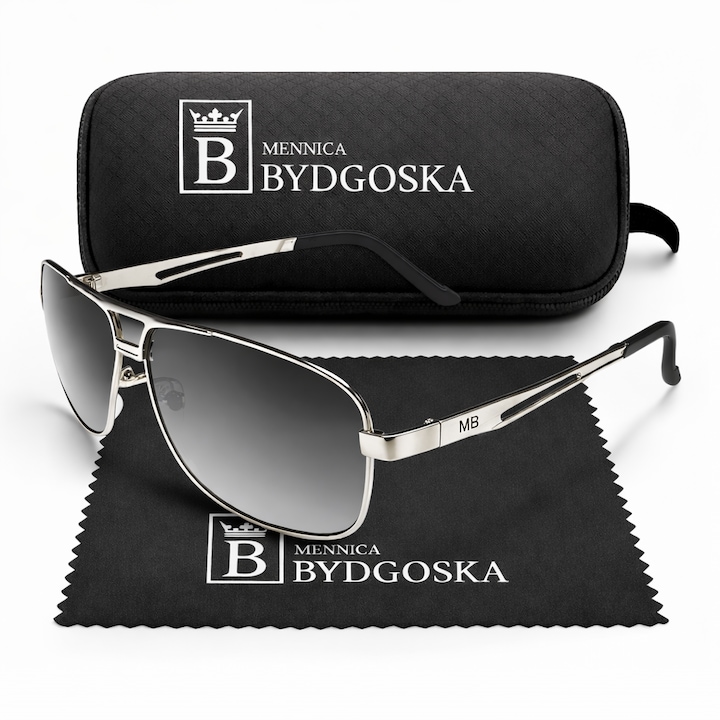 Férfi napszemüveg, polarizált, sofőröknek, UV400, fém, AVIATOR, fekete lencsék, tükröződésmentes, tükröződéscsökkentő, tok