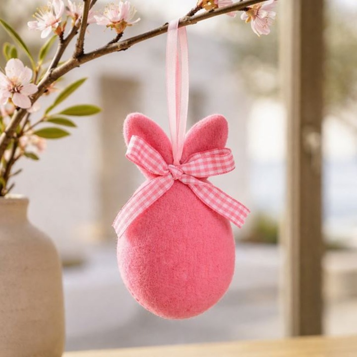 Ou Decorativ de Paste Fucsia cu Urechi de Iepure 9cm