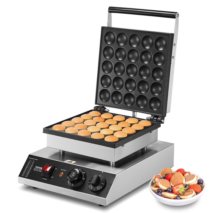 Aparat de preparat desert VEVOR, Mini Dutch Pancake Maker 25PCS, 1700W, inox, 12.2x15.4x9 inch, argintiu