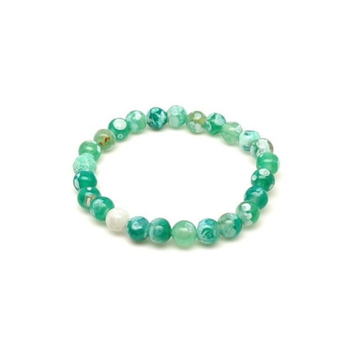 Zöld-fehér foltos achát golyós gyerek ásvány karkötő 6mm