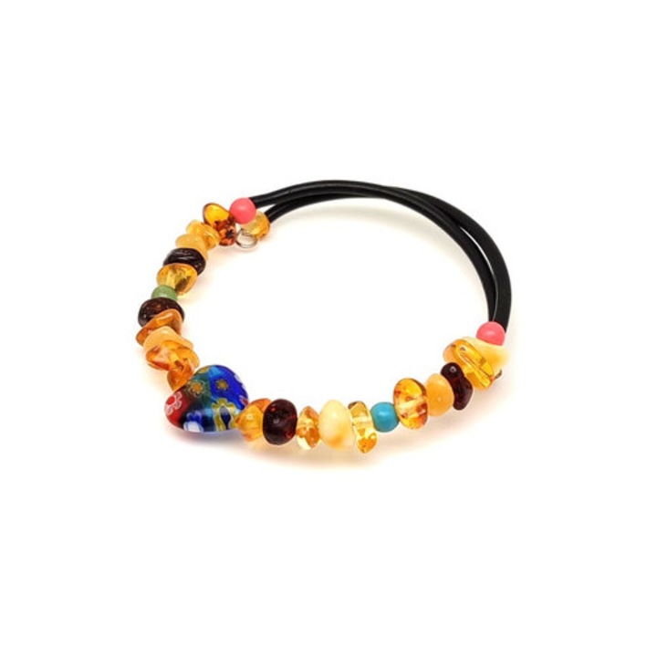 Borostyán memória splitter szív gyerek karkötő