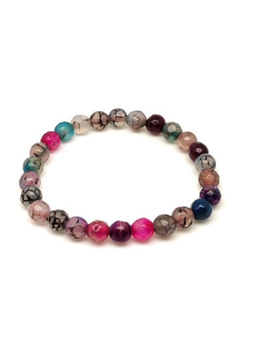 Fazettált lila-multicolor tűz achát golyós gyerek ásvány karkötő 6mm