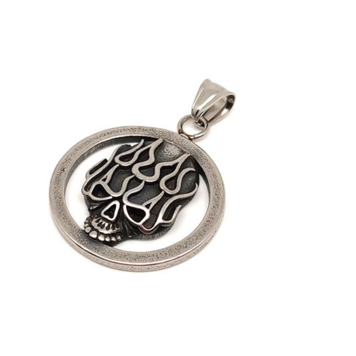 Medál acél koponya kerek 3, 5cm