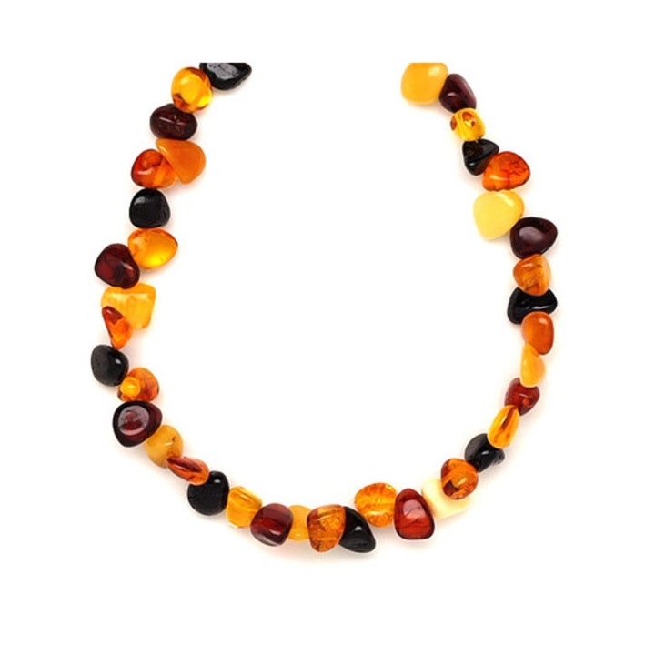 Colier din chihlimbar rotunjit, cu elemente mixte, 55cm