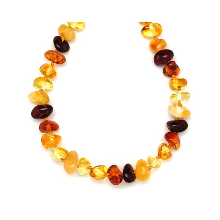 Colier din chihlimbar, rotunjit, cu elemente mixte, 45cm