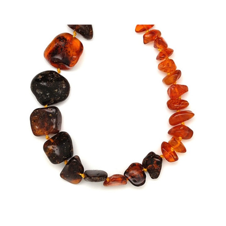 Lanț cu șlefuire tip tambur, maro, cu creștere, din chihlimbar, 50cm