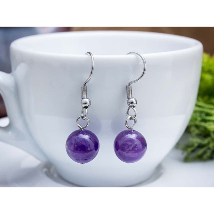 Ametiszt lógós fülbevaló 8mm