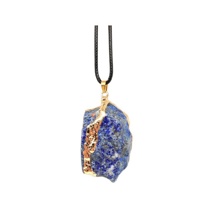 Colier cu pandantiv brut din lapis lazuli "Înțelepciune" cu ornamente din cupru 3-4cm R.M. ékszer