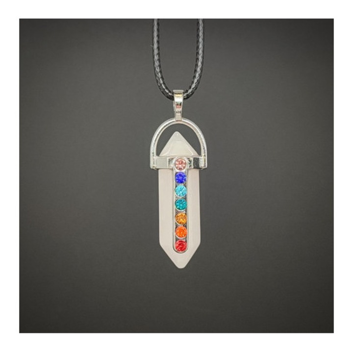 Pandantiv chakra Vogel din cuarț roz, cu colier, 3cm