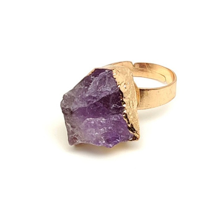 Inel reglabil cu ametist brut, energie purificatoare, 15-20mm