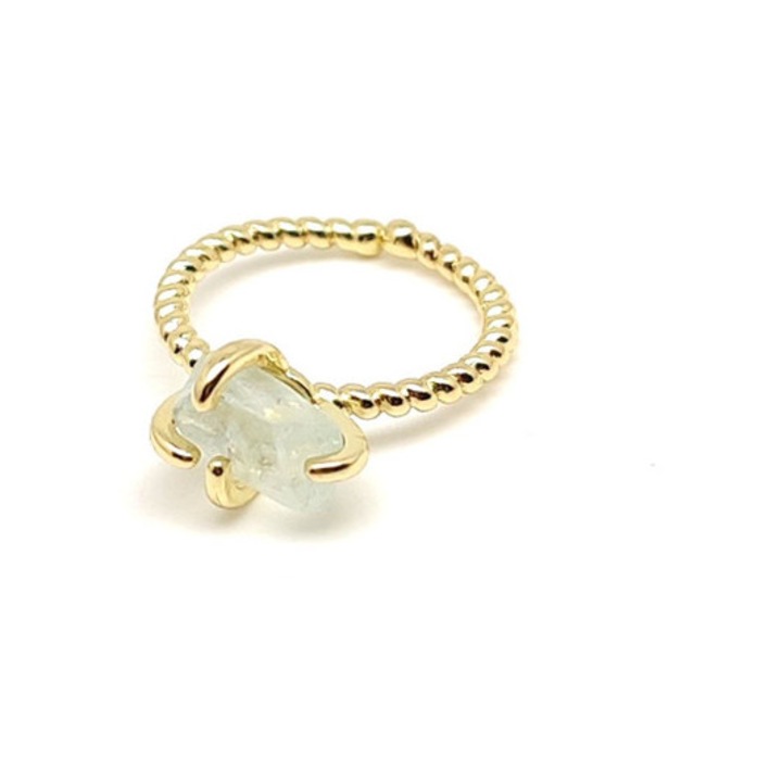 Inel reglabil cu acvamarin brut calmant, 10 mm, cu montură aurie