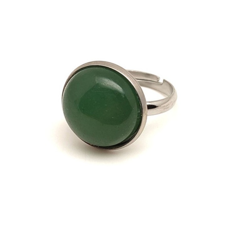 Inel reglabil din aventurin verde natural, rotund 16mm