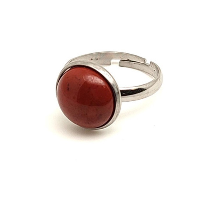 Inel reglabil din jasp roșu, rotund 12mm