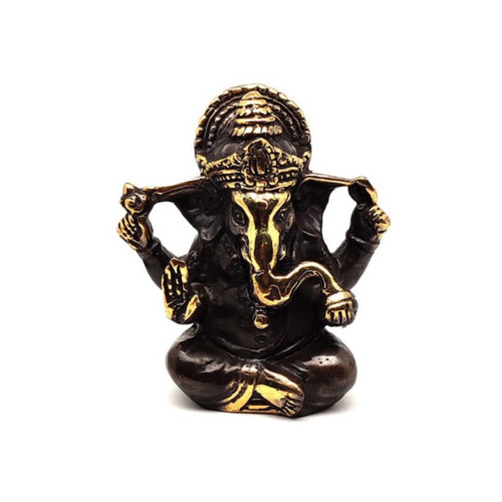 Figurină din cupru Ganesha auriu antic 9x8cm