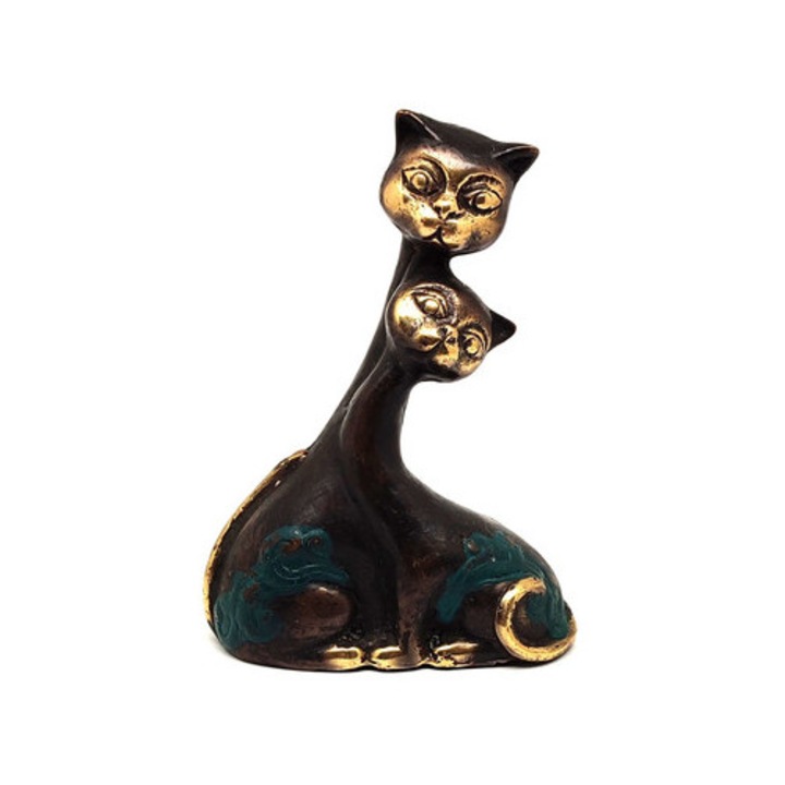 Figurină din cupru, pisici, auriu-verde, 11x8cm