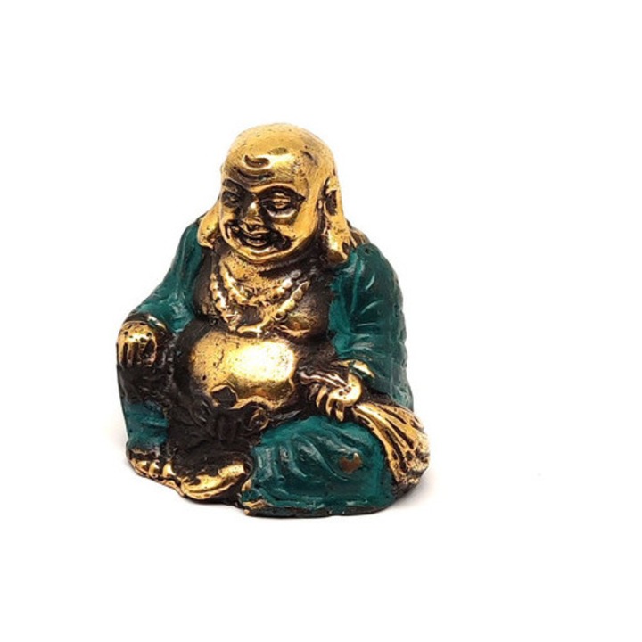Медна фигура смеещ се Буда златно синьо 5см