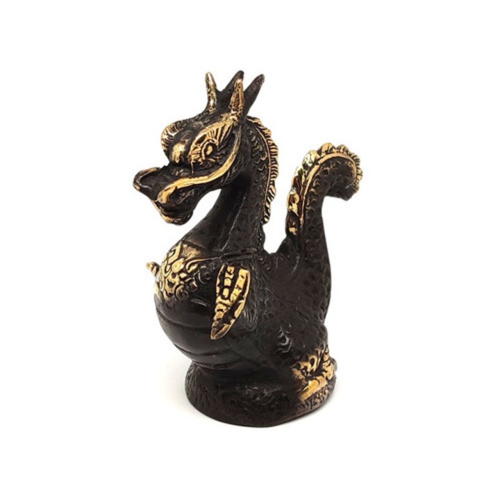Figurină de cupru Dragon protector auriu antic 5x7cm