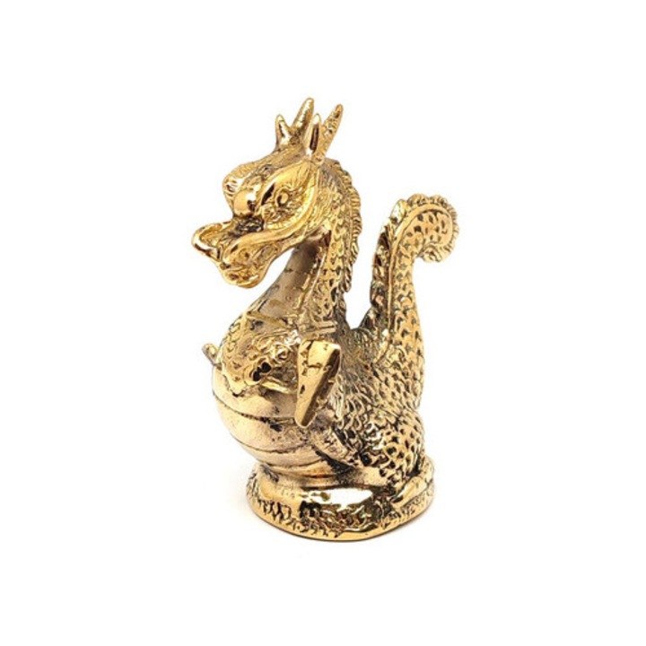 Figurină de cupru Dragon protector auriu 5x7cm