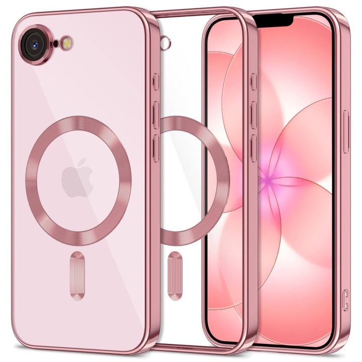 Калъф за телефон, съвместим с iPhone 17e - Tech-Protect Magflex - Прозрачен заден калъф, съвместим с MagSafe, със силиконова рамка в розово злато