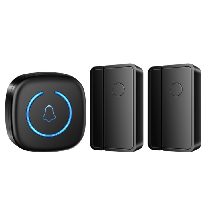Sonerie wireless comerciala, senzor magnetic, set cu 2 transmitatoare si 1 receptor, 60 melodii, volum ajustabil, negru