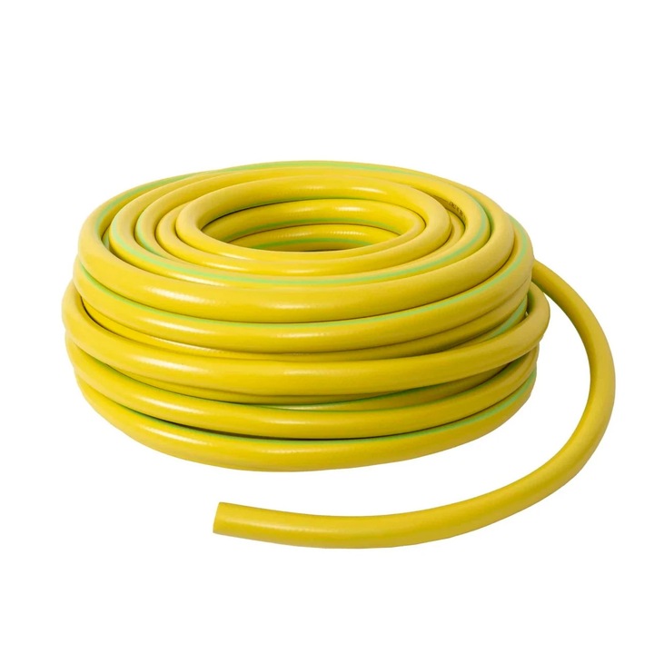 Kerti cső, fémhálós, 1" betéttel, 50 méter hosszú, sárga, flexibilis, UV-sugárzásnak és hidegnek ellenálló