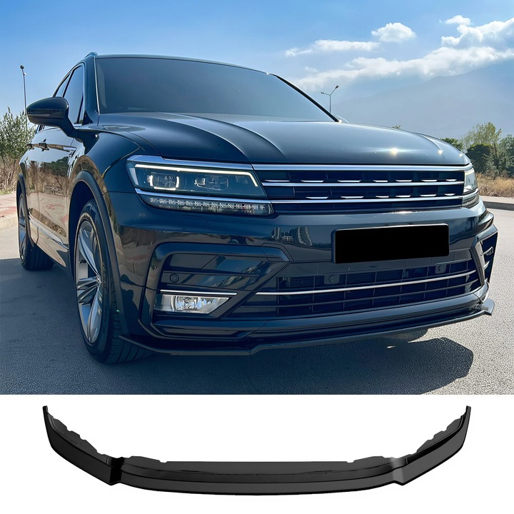 VW Tiguan MK2 R-Line 2015-2020 Első Splitter fényes fekete ABS műanyag sport dizájn könnyen felszerelhető