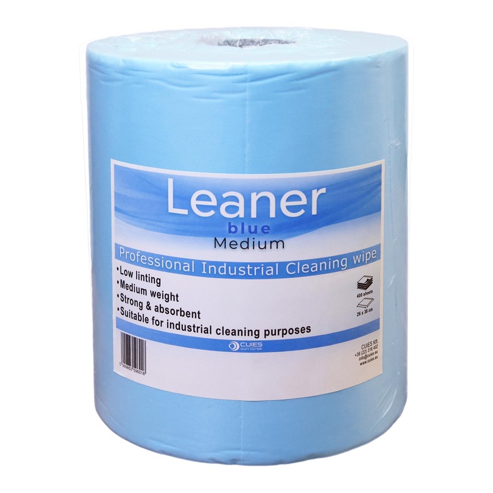 Leaner Blue Medium papír-poliészter kreppelt kék ipari törlőkendő tekercs, 66 g/m2, 26 x 38 cm, 400 lap/tekercs