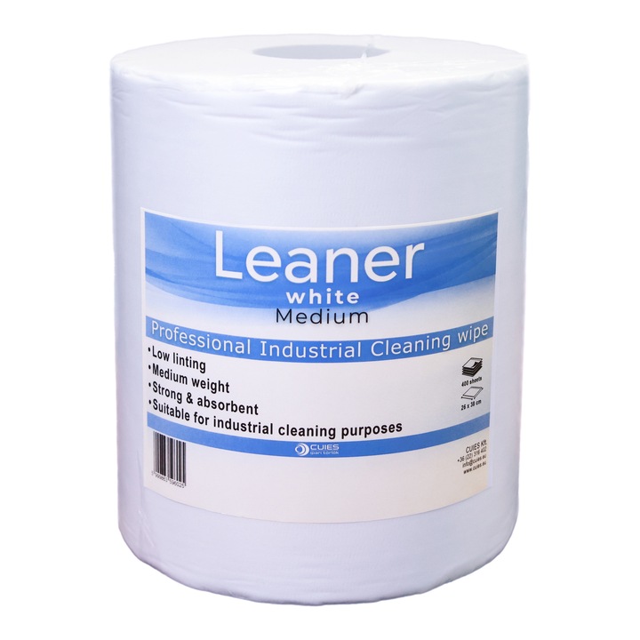 Leaner White Medium papír-poliészter kreppelt fehér ipari törlőkendő tekercs, 70 g/m2, 26, 5 x 38 cm, 400 lap/tekercs