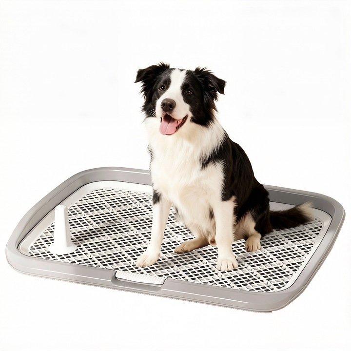 Toaleta pentru câini, PawHut, mare, gri, 63x48x5.5cm, plastic, design anti-scurgere, ușor de curățat