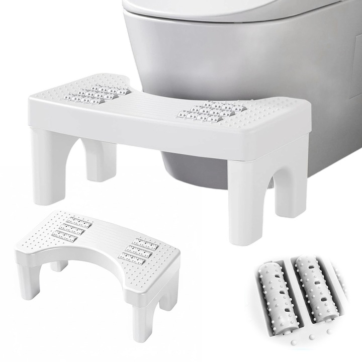 Juksun Scaun de toaleta ergonomic cu inclinare 35°, picioare detasabile, baza curbata pentru toalete 35.5-40.5cm, capacitate 150kg, tampoane anti-alunecare, Pentru confort la toaleta si spalare, Alb