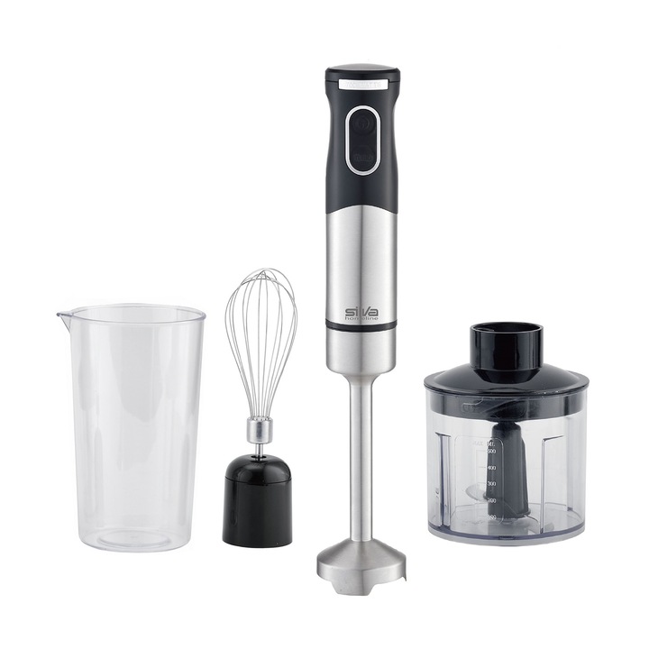Blender manual Silva Homeline SMS 6502, 700 W, 2 trepte, inox, negru, set cu pahar graduat de 700 ml