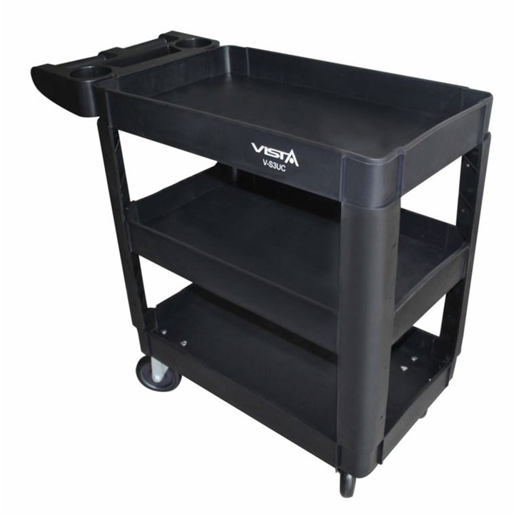 Szerszámos kocsi, Techman, strapabíró műanyagból, 3 polccal, 250 kg teherbírással, fogantyúkkal és forgó kerekekkel, 69, 5×41×90, 5 cm